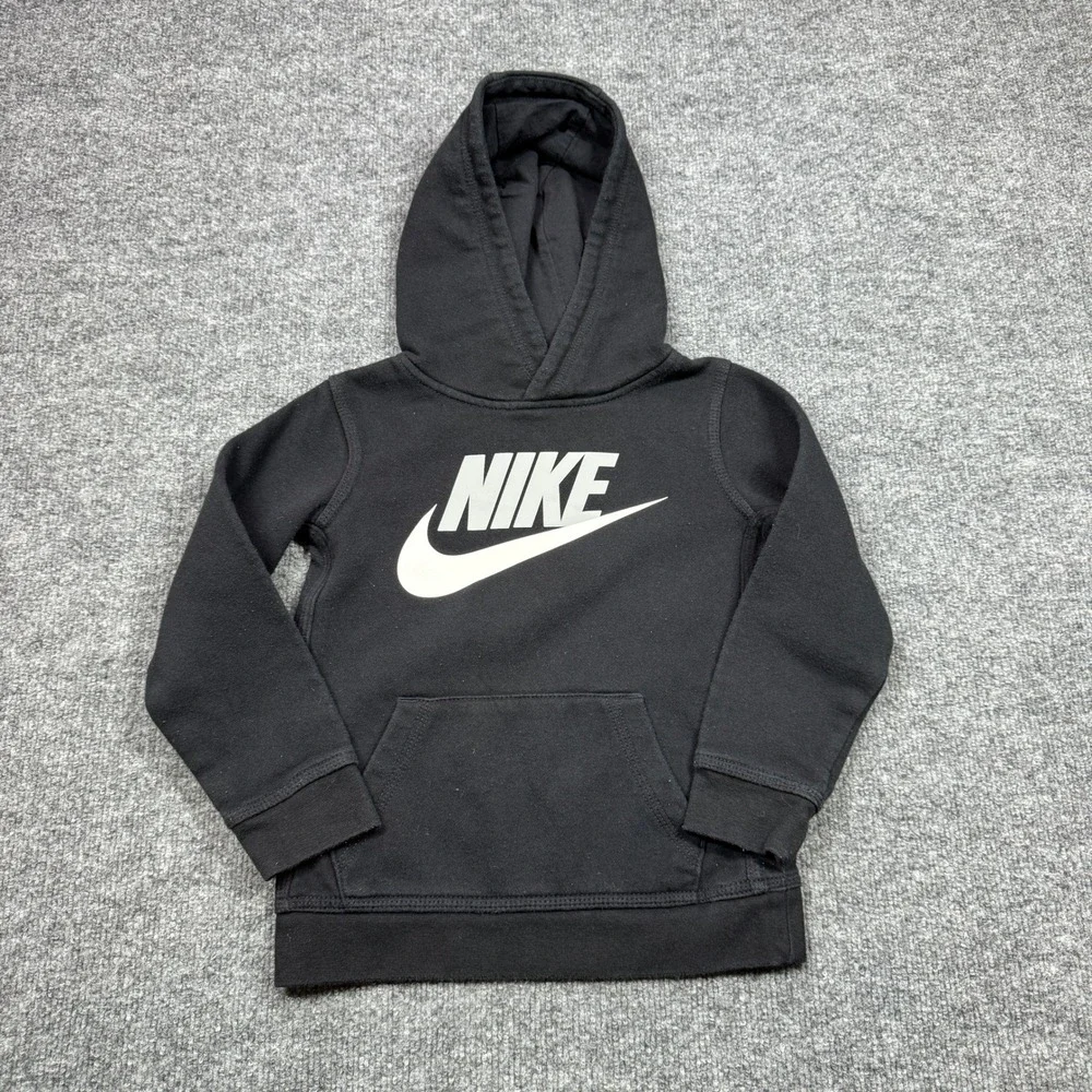 Nike Hoodie Kids 6 Black Pullover Sweatshirt Big Logo Swoosh Athletic Sportswear
